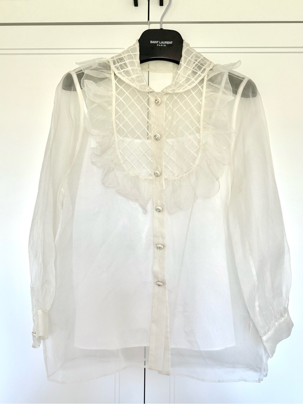 MomoSheroo Ivory Sheer Organza Ruffle Hooded Blouse Size S